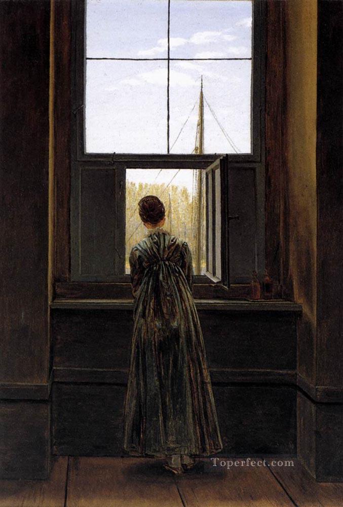 Mujer en una ventana Romántico Caspar David Friedrich Pintura al óleo
